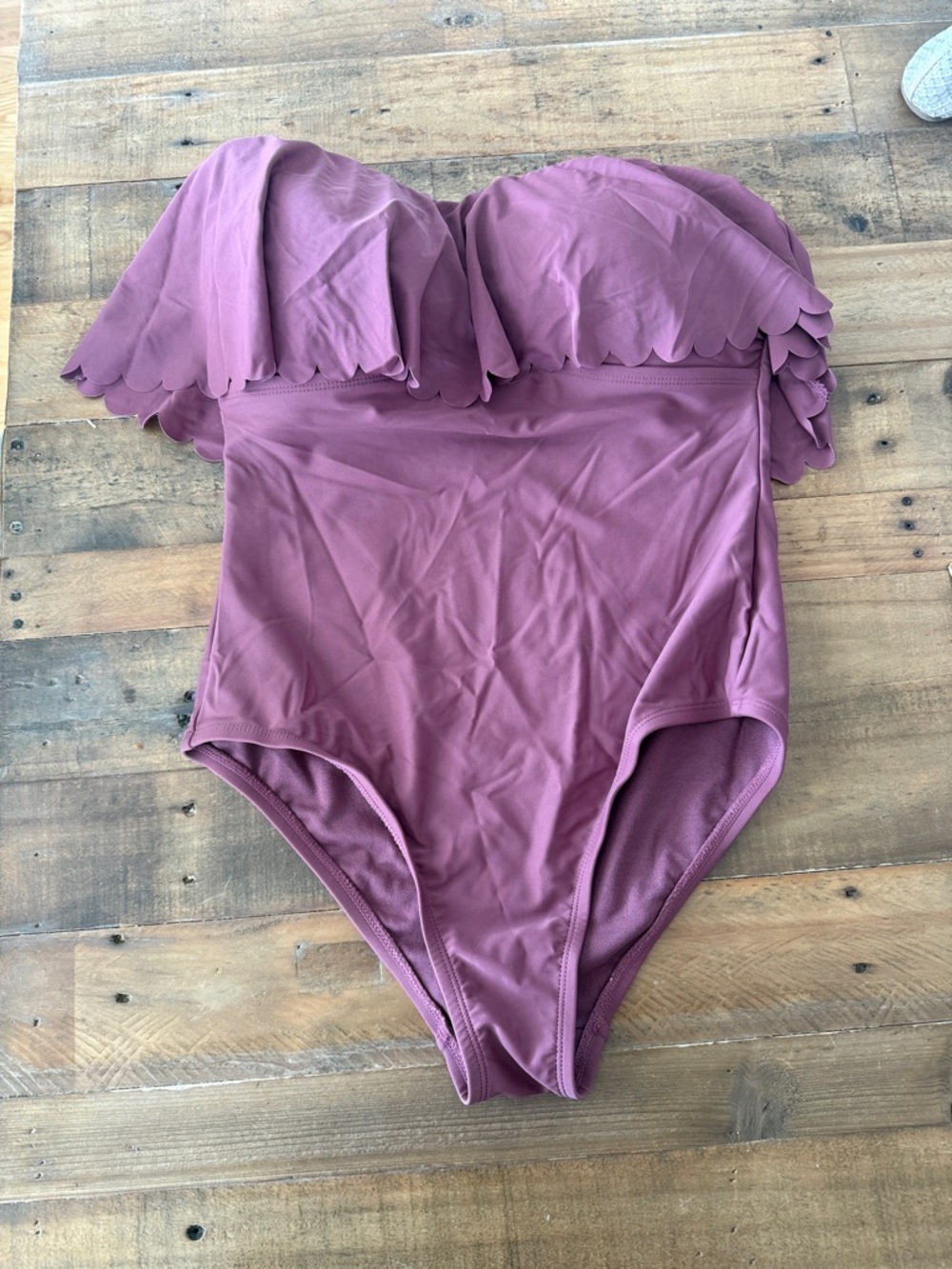 Kona Sol Mauve Strapless Scalloped Swim One-Piece